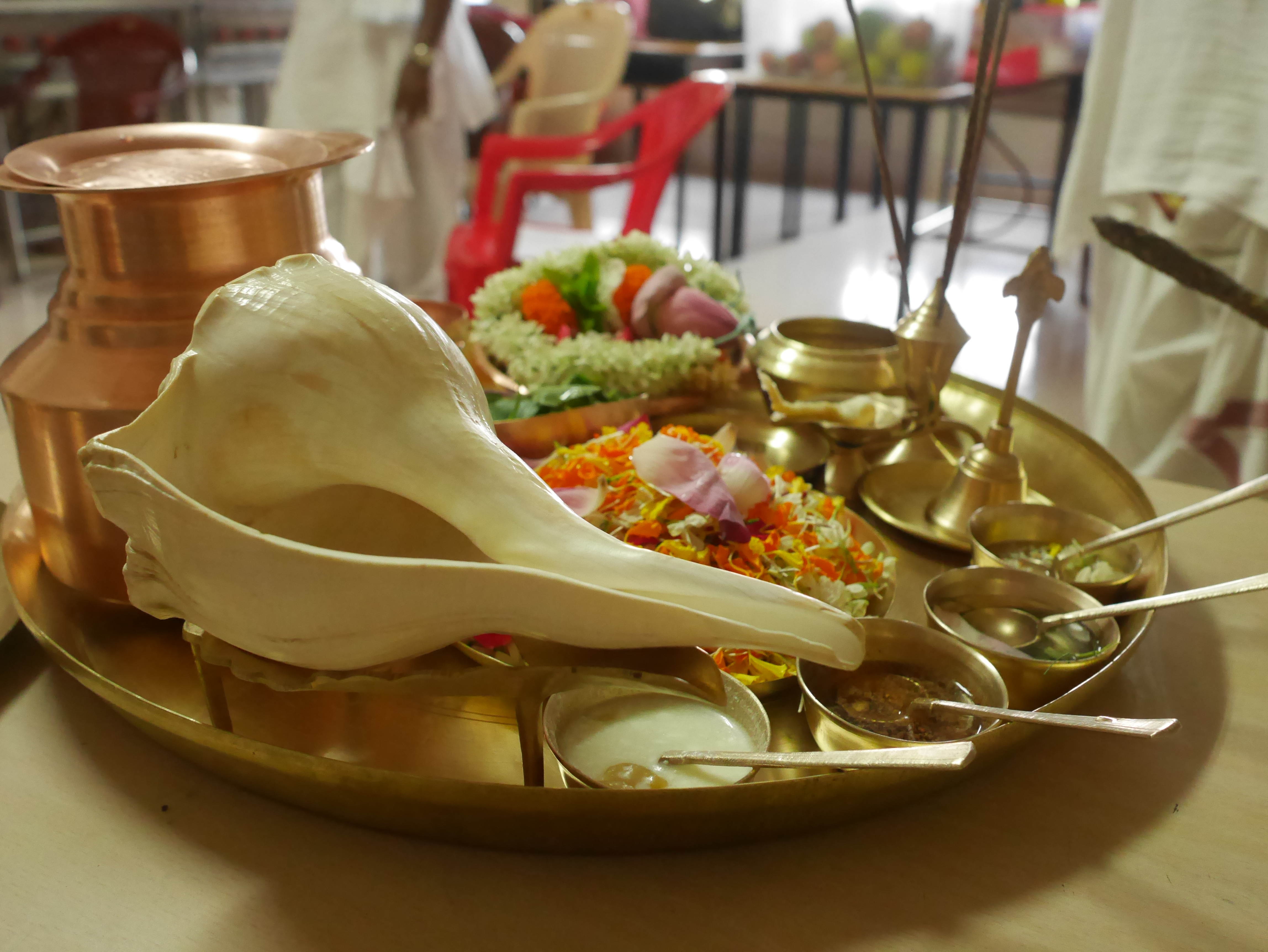 Beautifully arranged traditional pooja thali with sacred offerings